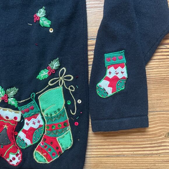Terazzo black Christmas knit cardigan stocking mistletoe sweater SIZE M - Picture 4 of 5